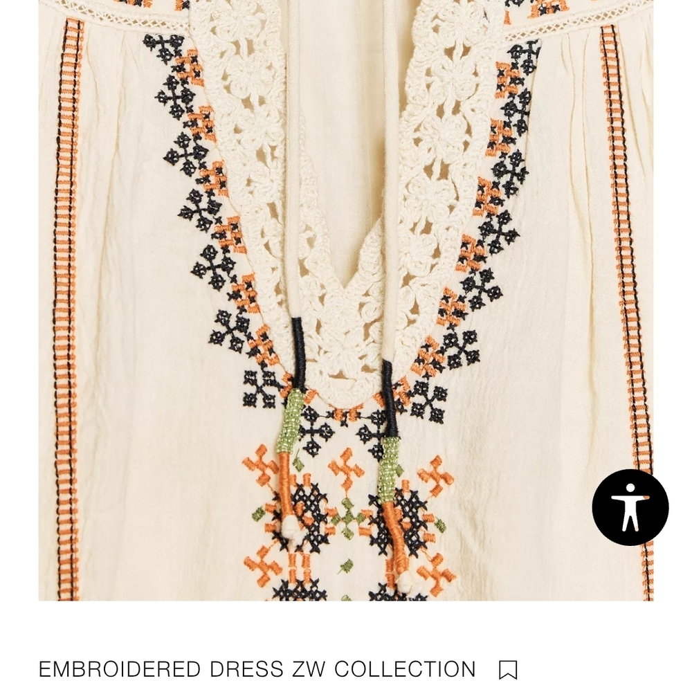 Zara Beige Embroidered Long Sleeve Dress - Picture 8 of 16